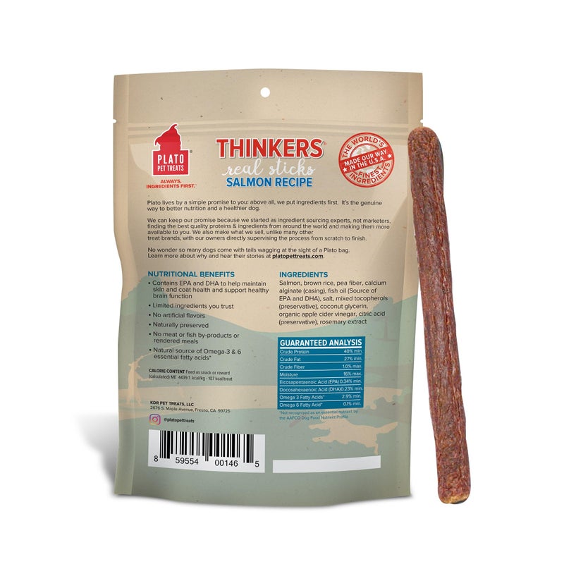 Plato Pet Treats Air Dried Dog Treats Salmon Thinkers Sticks, Natural Dog Treats, Real Meat, Air Dried, Made in the USA, 10oz - Image 2